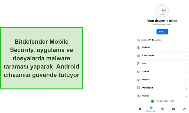 Bitdefender Mobil Güvenlik Tarama Sonuçları